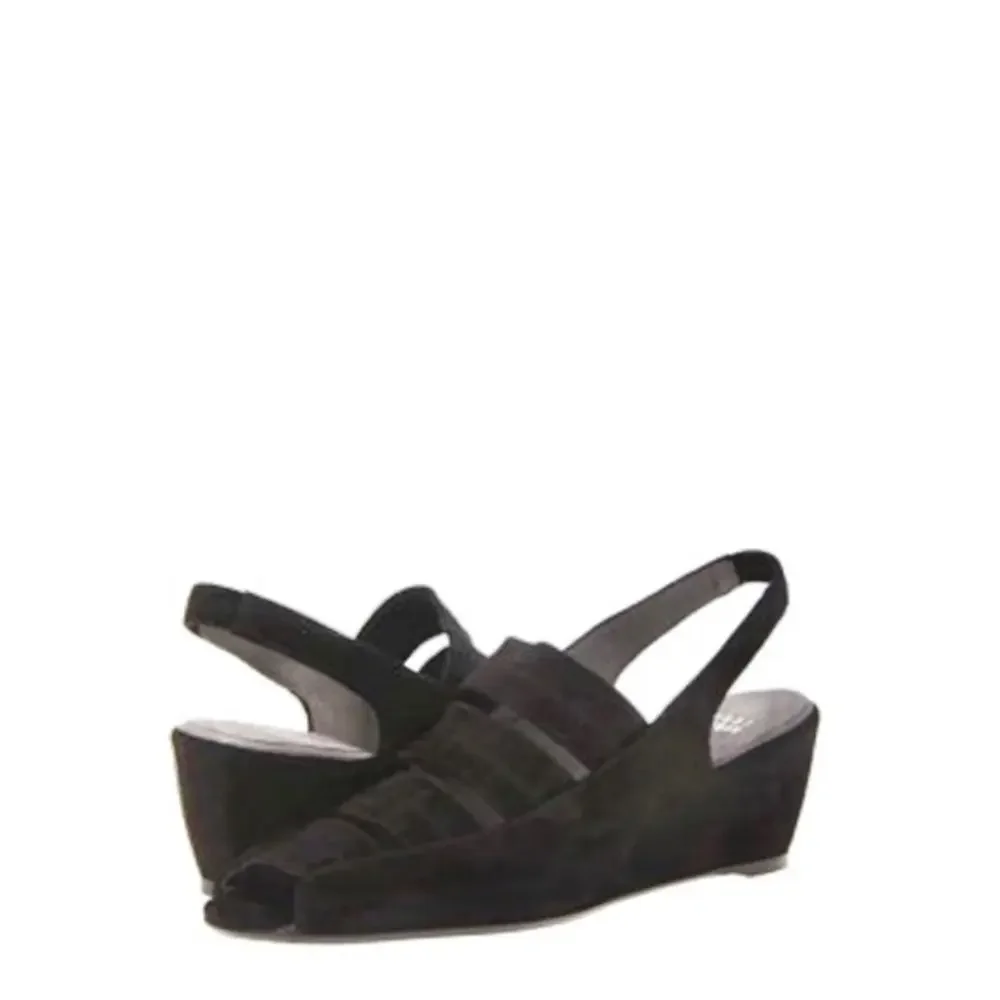 Stuart Weitzman Spando‎ Black Suede Slingback Wedge Heels